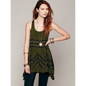 Free People Green Voile & Lace Tunic Slip Dress | Boho Whimsigoth Grunge Fairy S